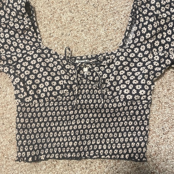 Billabong Top L Smoked Stretch Milkmaid Off Shoulder Short Puff Sleeve Cropped - Picture 6 of 6